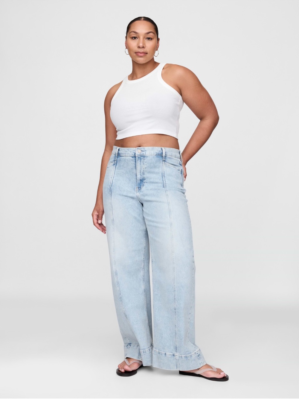 High Rise Stride Wide-Leg Ankle Jeans